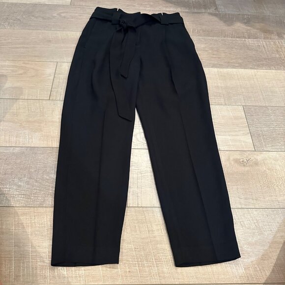 EXPRESS WOMENS High Rise Black Ankle Pants With Tie Waist 2 SHORT - Picture 2 of 9